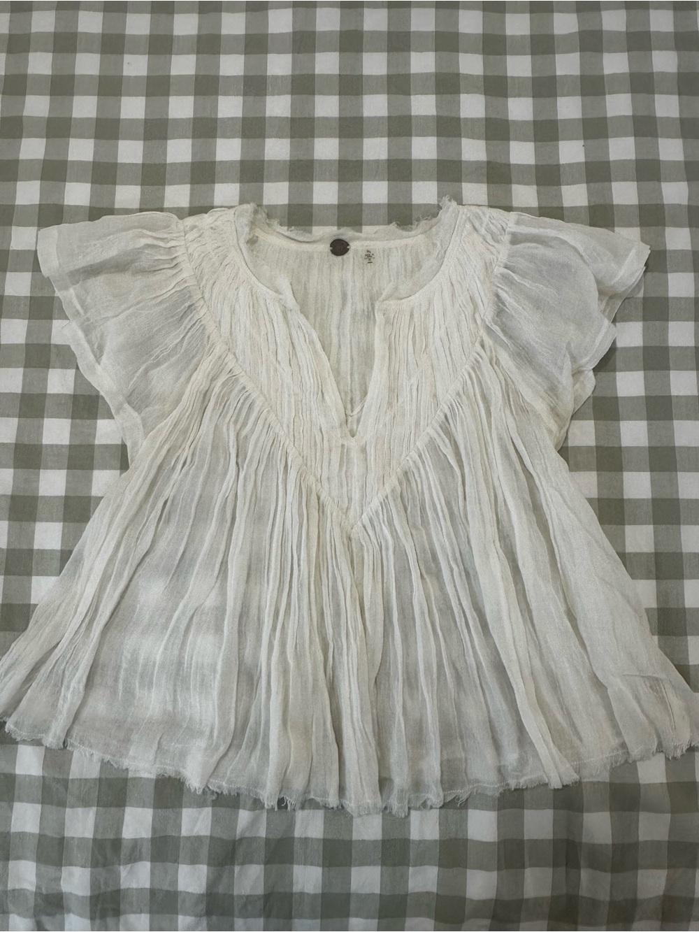 Free People Cream Gauze Flutter Sleeve Peasant Top